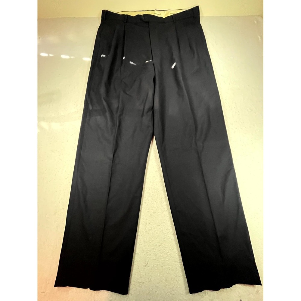 Vintage Pierre Cardin Dress Pants Men 38 Black Worsted Wool Pleated Front Formal